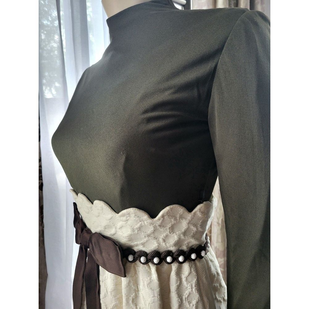 Vintage Kiki Hart 60's Maxi Dress Textured With Braid Trim And Brown Top With... - Picture 14 of 16